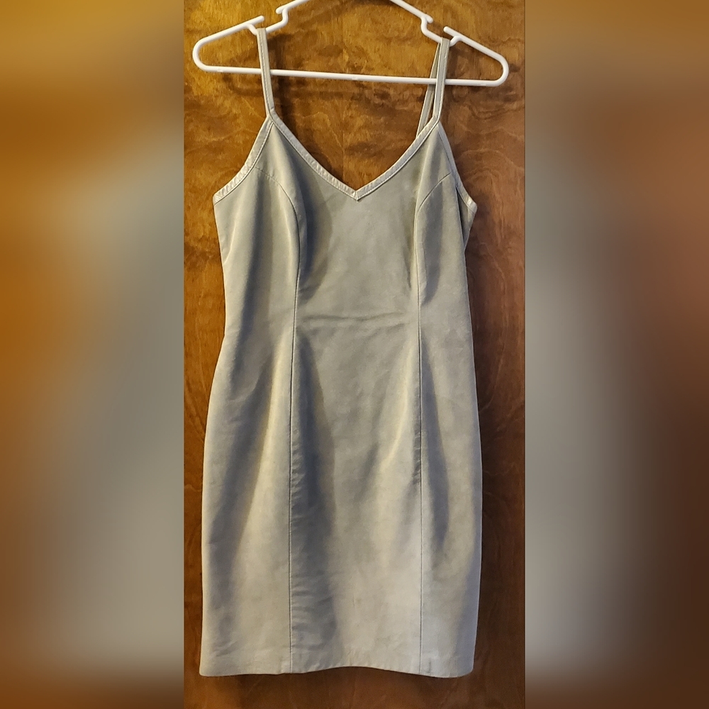 DANIER SUEDE MINI SLIP DRESS, GRAY, SIZE XS.